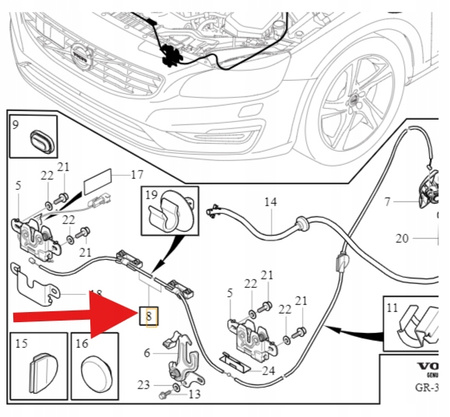CIĘGNO LINKA OTWIERANIA MASKI VOLVO S60 V60 2011- OE 31385848