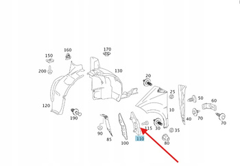 ŚLIZG UCHWYT ZDERZAKA LEWY PRZÓD MERCEDES A klasa W169 OE A1698820127