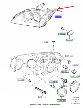 REFLEKTOR PRAWY FORD C-MAX Mk1 2007-2010_1707464_7M51-13W029-AD