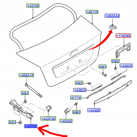 ZAWIAS KLAPY TYŁ LH FORD FOCUS Mk1 Mk2 1998-2010_1595458_YS41-F42701-CC