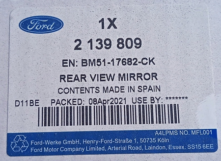 LUSTERKO ZEWNĘTRZNE PRAWE FORD FOCUS Mk3 2011- 2139809 _  BM51-17682-CK