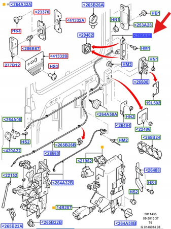 KLAMKA DRZWI BOCZNYCH Z LINKĄ FORD TRANSIT 2000- 1767202 _ 1C15-V266A63-BE