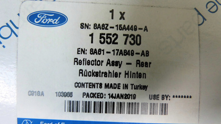ODBLASK PRAWY TYŁ FORD FIESTA Mk7 2008- C-MAX 2010- 1552730  _ 8A61-17A849-AB