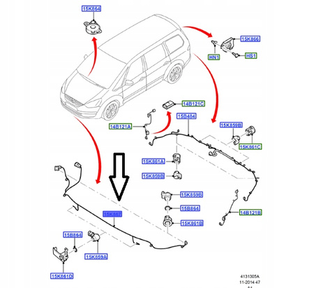 WIĄZKA PDC TYŁ FORD S-MAX MK1 2006- 2010 1507664 _ 6G9T-15K867-JK