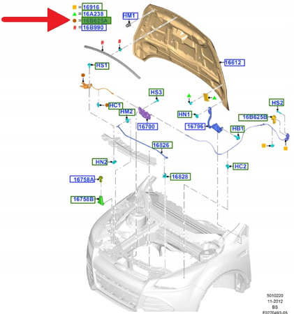 UCHWYT KLAMKA OTWIERANIA MASKI KUGA 2012- OE 1913422 _ CJ54-16A770-AC