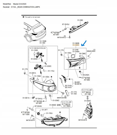 Lampa lewa pokrywa bagażnika - Mazda CX-5 KF_KB8A513G0B