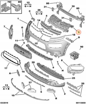 MOCOWANIE ZDERZAKA PRZÓD WZMOCNIENIE CITROEN C4 CACTUS OE 1632645980