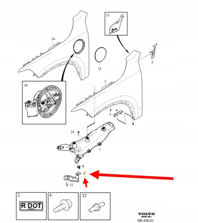 PRAWY WSPORNIK MOCOWANIE BŁOTNIKA PRZÓD VOLVO XC90 2016- OEM/OE 31371011
