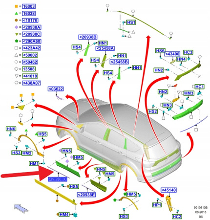 PRAWA LISTWA DRZWI PRZÓD CHROM FORD KUGA 2016- OE 2055261 _ GV44-S20306-AA