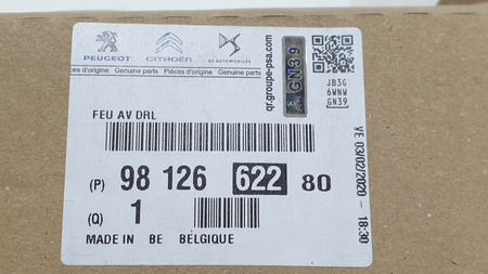 LAMPA JAZDY DZIENNEJ LED CITROEN C1 C3 BERLINGO OE 9812662280
