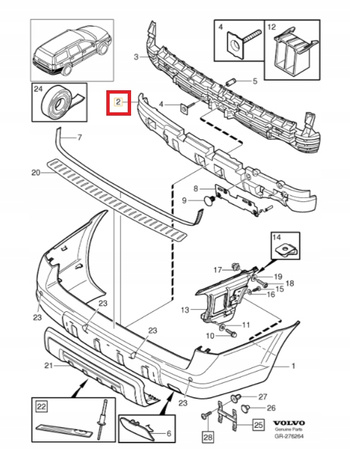 ABSORBER ZDERZAKA TYLNY VOLVO XC70 I 2001-2007r OE 8693634