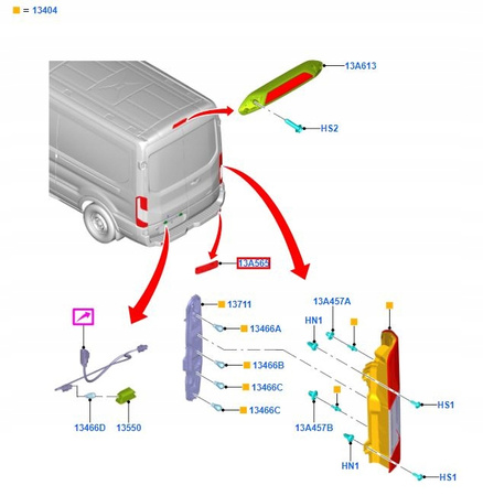 ODBLASK TYŁ LEWY FORD TRANSIT Mk7 Mk8 2014- CUSTOM CONNECT _ 1778456 _ BK21-515C0-AA