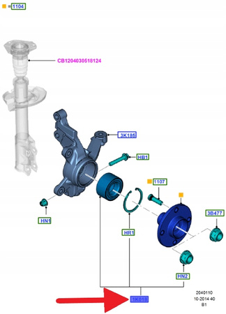 ŁOŻYSKO KOŁA PRZÓD L P FORD FIESTA 2008- OE 1582282 _ 8V5J-1K018-AA