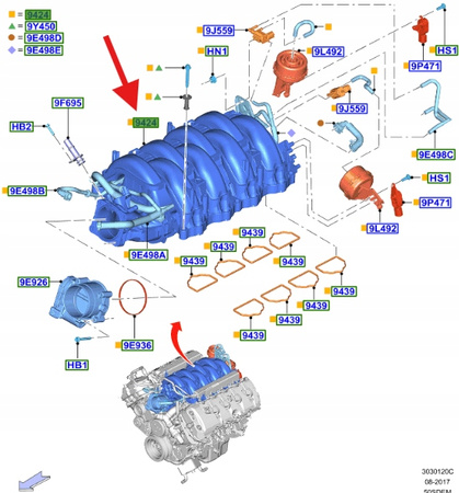 KOLEKTOR SSĄCY 5.0 V8 FORD MUSTANG MK6 2015- OE 2226369 _ FR3E-9S455-HG