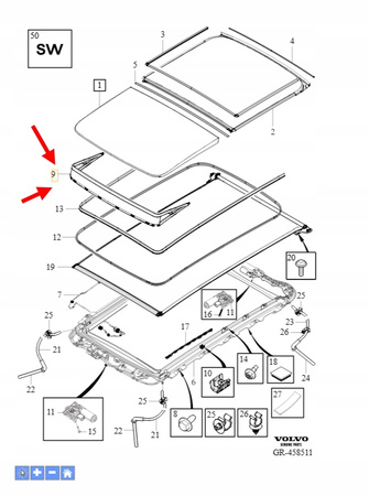 OWIEWKA SZYBERDACHU VOLVO XC90 2016- XC60 S90L V90 V60 OEM/OE 31395515