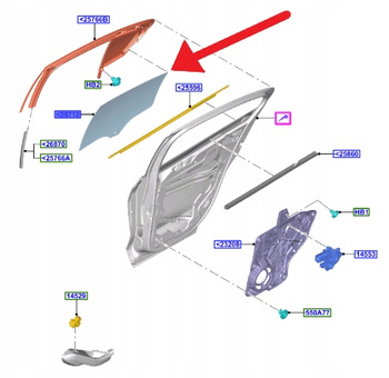 SZYBA DRZWI CIEMNA LEWY TYŁ FOCUS KOMBI 2018- OE 2305035 _ JX7B-N25713-AA