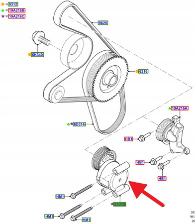 NAPINACZ PASKA WIELOROWKOWEGO 1.8 2.0 DURATEC FORD 2111716 _ 3M5Q-6A228-AE