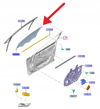 SZYBA DRZWI LEWY PRZÓD FORD FOCUS 2018- OE 2453922 _ JX7B-A21411-DB
