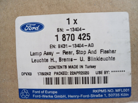 ŚWIATŁO STOPU PRAWY TYŁ FORD TRANSIT 2014- 19- 1870425 _ BK31-13404-AG
