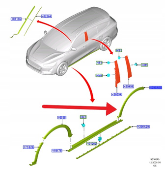LISTWA BŁOTNIKA LEWY TYŁ FORD FOCUS KOMBI 2018- OE 2472081 _ JX7B-286D03-BE