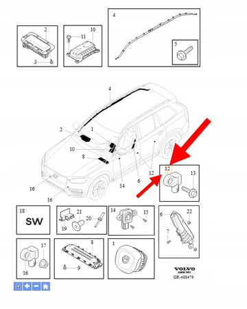 CZUJNIK UDERZENIOWY SŁUPKA B VOLVO XC90 2016- XC60 S90 V90 OEM/OE 31451531