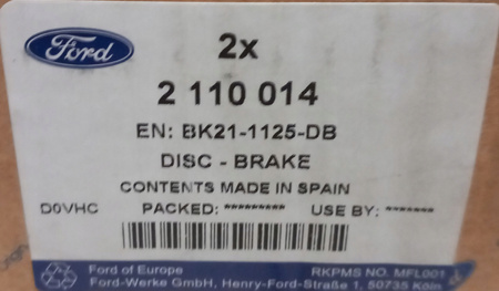 2x TARCZA HAMULCOWA PRZÓD TRANSIT CUSTOM 2016- 18 OE 2110014 _ BK21-1125-DB