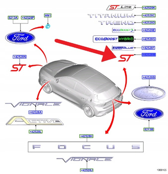 EMBLEMAT NAPIS "ST" TYŁ FORD FOCUS ST Mk4 2021- OE 2545506 _ MX7B-16702-AA