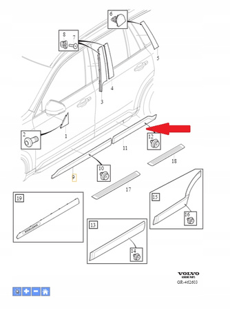 Prawa listwa drzwi tył Volvo XC90 OE 39843060