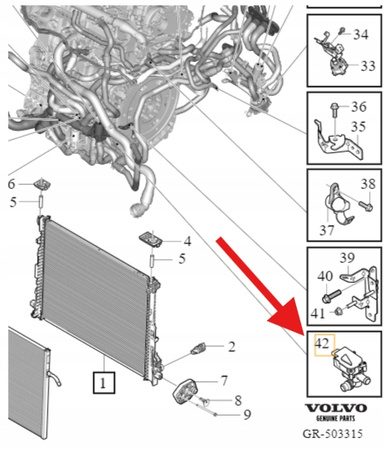 ZAWÓR UKŁADU CHŁODZENIA HYBRYDA VOLVO S90 S60 V90 V60 2021- OE 32249863