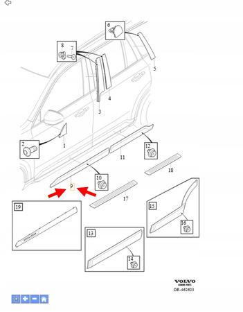 LISTWA OZDOBNA CHROM LEWA DRZWI PRZÓD VOLVO XC90 2016- OEM/OE 39847886