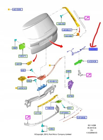 WIĄZKA KLAMKI BAGAŻNIKA FORD C-MAX Mk2 2010-2019 _1888649_AM51-10E998-EC