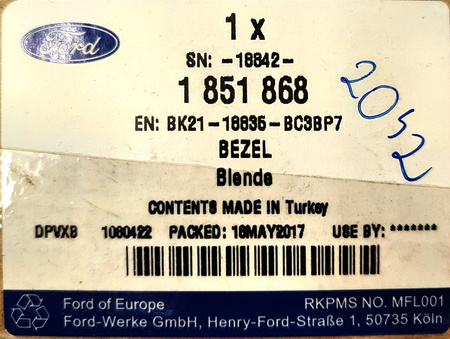 OBUDOWA RADIA FORD TRANSIT TOURNEO CUSTOM 2012-18 _ 1851868 _ BK21-18835-BC3BP7 