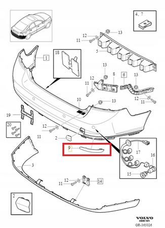 ODBLASK TYŁ LEWA STRONA VOLVO S40, V50 OE 30763345