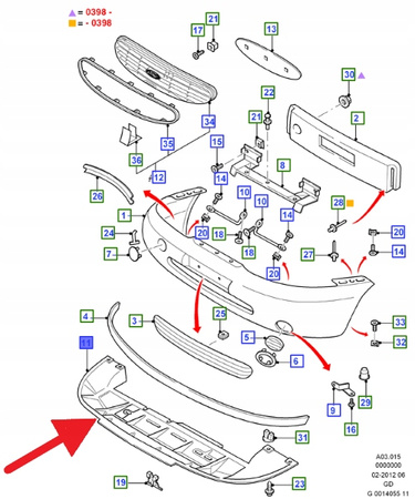 OSŁONA DOLNA ZDERZAKA PRZÓD FORD MONDEO 1996- OE 1037178 _ 96BG-8B384-BE
