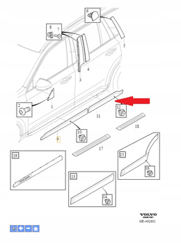 Prawa listwa drzwi tył Volvo XC90 OE 39843060