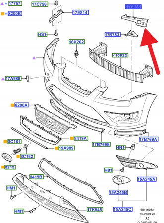 WSPORNIK ŚLIZG ZDERZAKA LEWY PRZÓD FOCUS 2004- 08 1335699 _ 4M51-17E857-AC