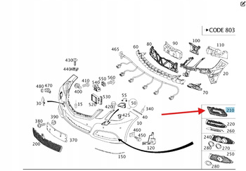PRAWA KRATKA ZDERZAKA MOCOWANIE LED MERCEDES E klasa W212 OE A2128851053