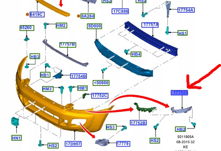 ŚLIZG MOCOWANIE ZDERZAKA LH FORD RANGER Mk5 11- 1745269 _  AB39-17A870-AC