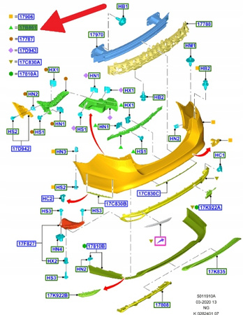 UCHWYT ŚRODKOWY ZDERZAKA TYŁ MONDEO 2014- OE 2071690 _ DS73-17B861-CD