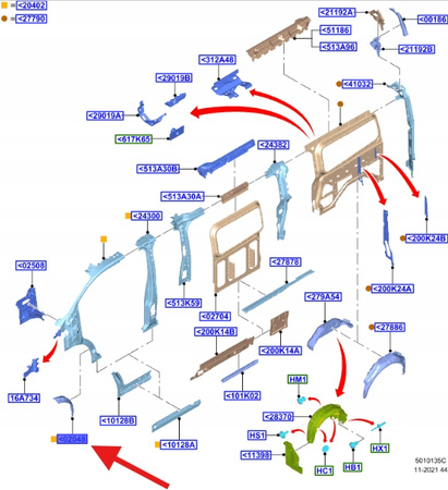 WNĘKA KOŁA LEWY PRZÓD FORD TRANSIT CUSTOM 2012- OE 2695890 _ BK21-V02049-AG