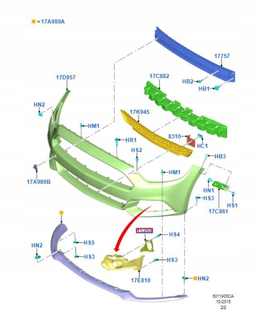 UCHWYT/RAMKA HALOGENU PRAWY FORD MUSTANG Mk6 2015-_5279336_FR3B-15266-AB