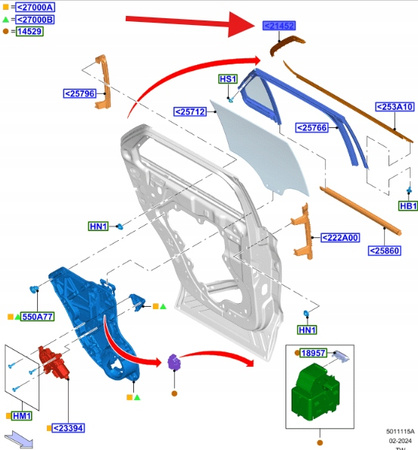 PRAWA USZCZELKA DRZWI TYŁ GÓRNA EXPLORER 2020- OE 2415635 _ LB5B-S205A12-AE