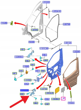 ZAWIAS DRZWI PRZÓD LEWY DOLNY FORD TRANSIT 2014- 2019468 _ CK41-V22811-AD