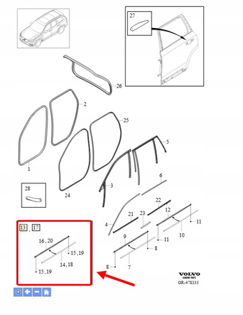LISTWA OZDOBNA DRZWI LEWY PRZÓD VOLVO XC90 2016- OEM/OE 32237178