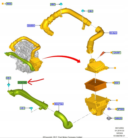 PRZEWÓD POWIETRZA DOLOTOWEGO FORD FIESTA Mk8 1.0EB_2316217_H1B1-9C676-DE