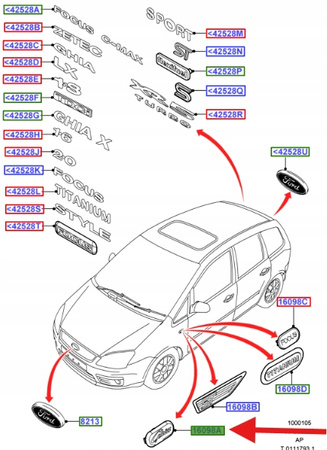 EMBLEMAT BŁOTNIKA GHIA PRZÓD C-MAX 2003- 2010 OE 1678030 _ 3M51-16098-AE