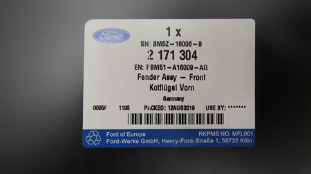 BŁOTNIK PRZEDNI LEWY FORD FOCUS Mk3 2011-2018 _ 2171304 _ PBM51-A16009-AG