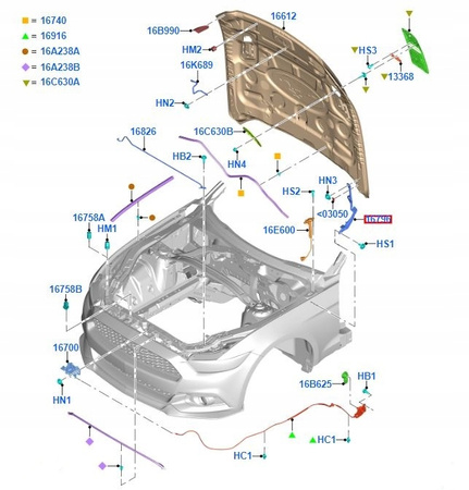 ZAWIAS MASKI PRAWY FORD MUSTANG Mk6 2017- 2570139 _ JR3B-16800-BB