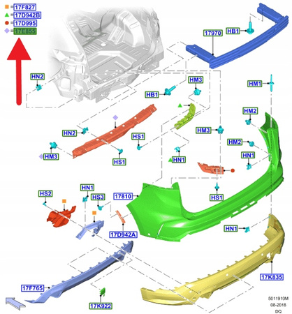 WSPORNIK ABSORBER ZDERZAKA TYŁ FORD EDGE 2018- OE 2327464 _ KT4B-17C871-BB