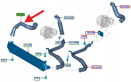 PRZEWÓD INTERCOOLERA 2.0 TDCi KUGA FOCUS 2011- OE 1827369 _ AV61-6K863-AE